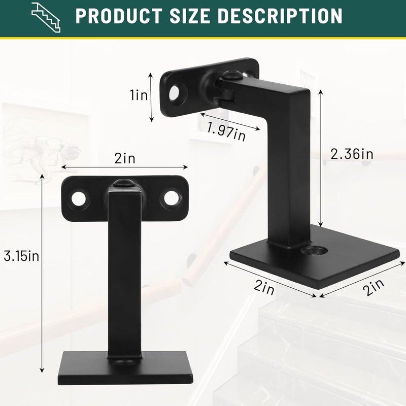3TO Handrail Bracket- 1 Pack SS304 Adjustable Handrail Brackets L-Shape Heavy Duty Modern Design Wall Square Brackets for Stair Handrail (Matte Black) - Image 2